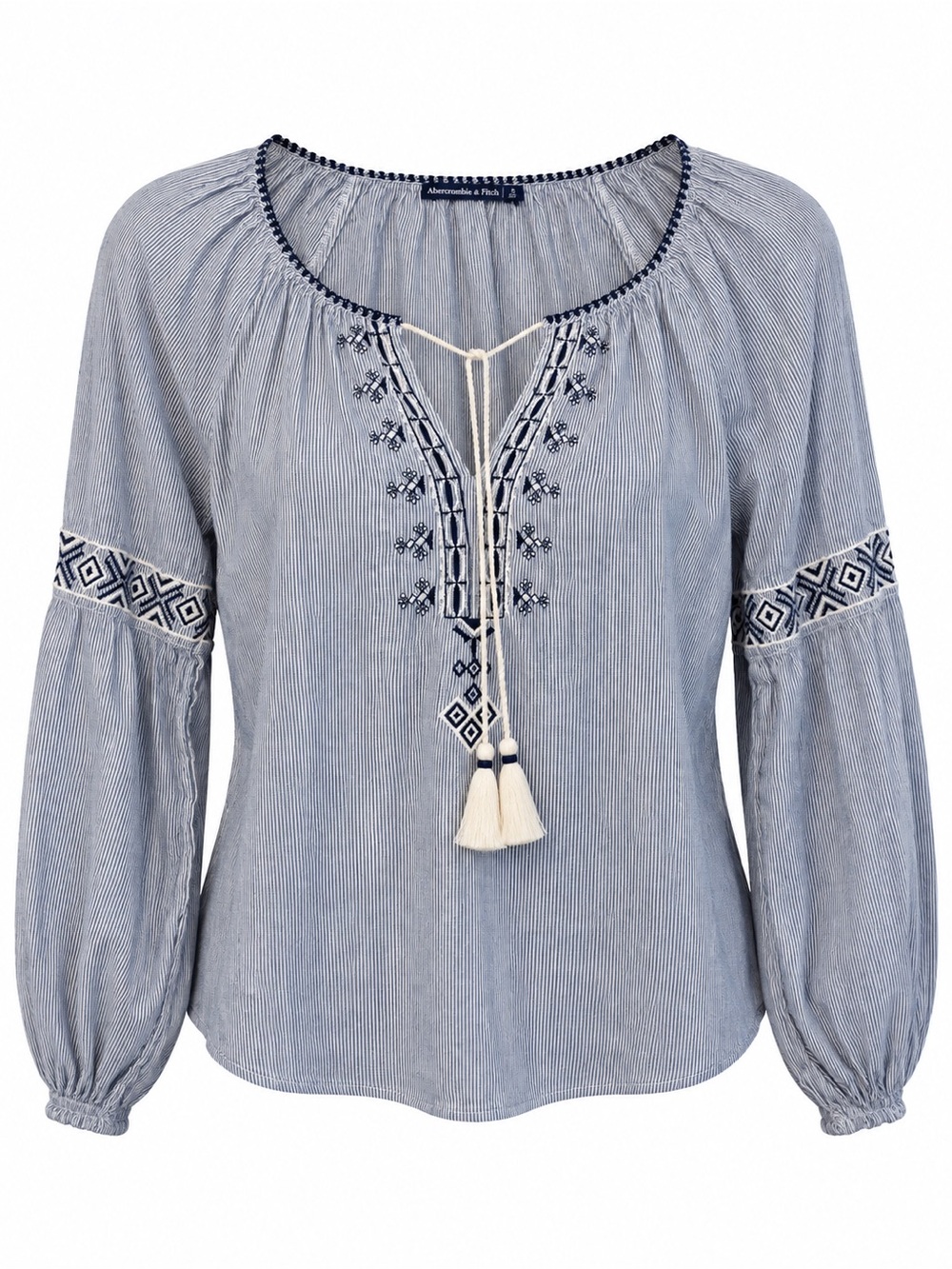 Abercrombie & Fitch 100% Cotton Blue White Striped Boho Peplum Blouse